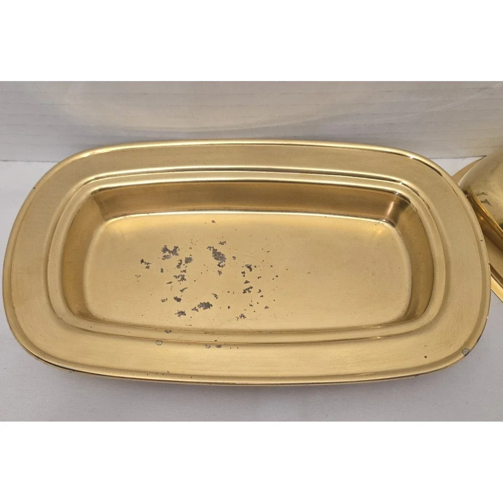 Vintage Oneida Tudor Plate Gold Plated Covered Butter Dish with Lid